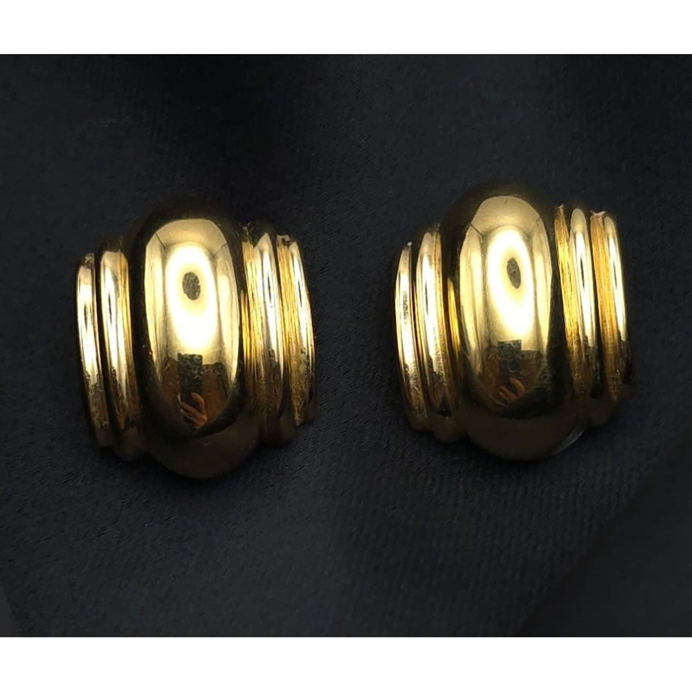 St. John Vintage Clip On Earrings Gold Tone Chunky Huge Puffy Statement 1980s